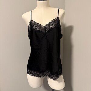 Express Lace Trim Cami Black Satin Tank Top Medium Downtown Cami